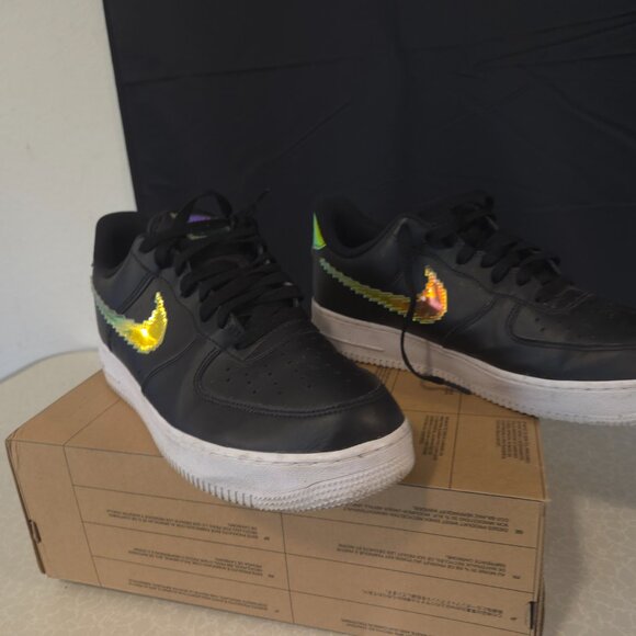 NIKE AIR FORCE 1 LOW BLACK IRIDESCENT PIXEL size 10.5 - Picture 2 of 10